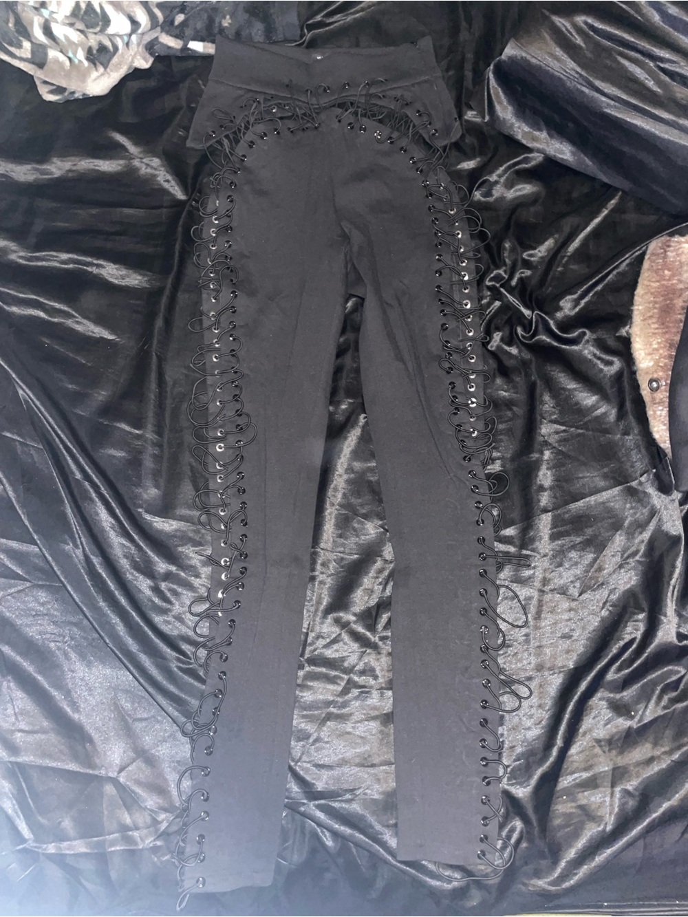 Black Lace-Up High-Waist Leggings